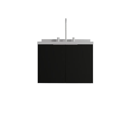 24" Black Wood Floating Double Door Bathroom Vanity With White Ceramic Sink