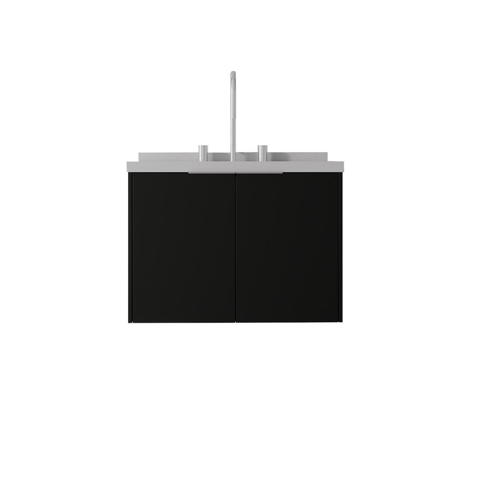 24" Black Wood Floating Double Door Bathroom Vanity With White Ceramic Sink HomeRoots