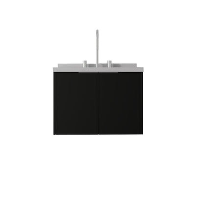 24" Black Wood Floating Double Door Bathroom Vanity With White Ceramic Sink HomeRoots