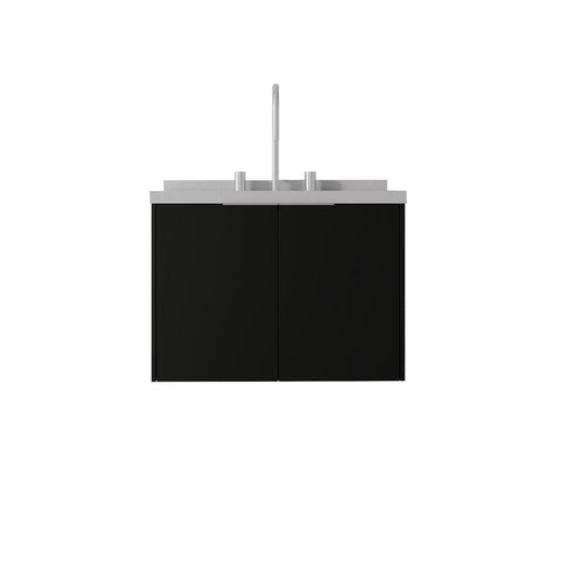 24" Black Wood Floating Double Door Bathroom Vanity With White Ceramic Sink