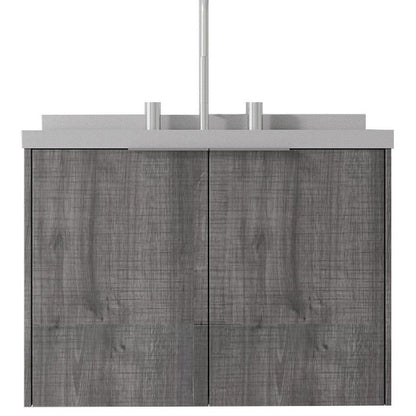 24" Gray Wood Floating Double Door Bathroom Vanity With White Ceramic Sink HomeRoots