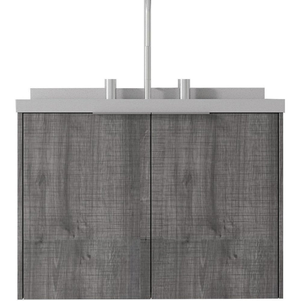 24" Gray Wood Floating Double Door Bathroom Vanity With White Ceramic Sink — view 4