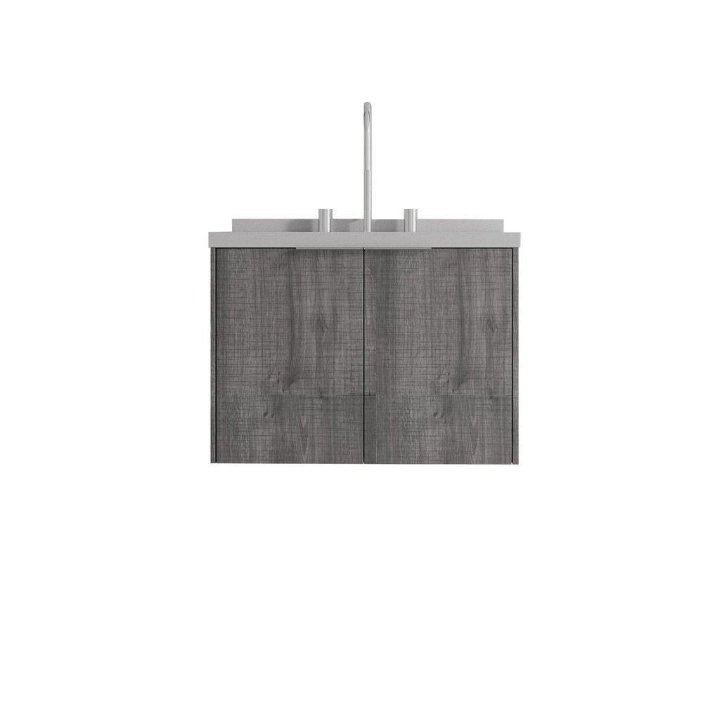 24" Gray Wood Floating Double Door Bathroom Vanity With White Ceramic Sink HomeRoots