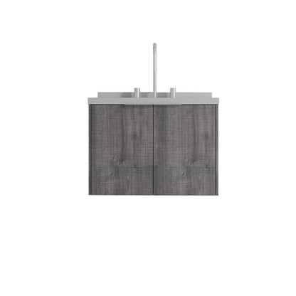 24" Gray Wood Floating Double Door Bathroom Vanity With White Ceramic Sink HomeRoots