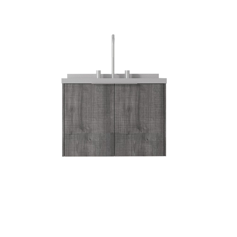 24" Gray Wood Floating Double Door Bathroom Vanity With White Ceramic Sink — view 1