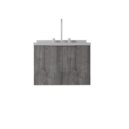 24" Gray Wood Floating Double Door Bathroom Vanity With White Ceramic Sink HomeRoots