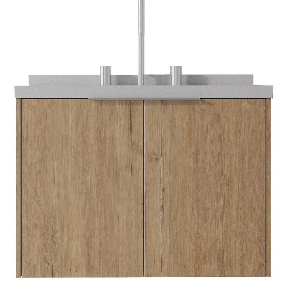 24" Brown Wood Floating Double Door Bathroom Vanity With White Ceramic Sink — view 4
