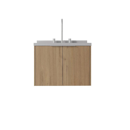 24" Brown Wood Floating Double Door Bathroom Vanity With White Ceramic Sink HomeRoots