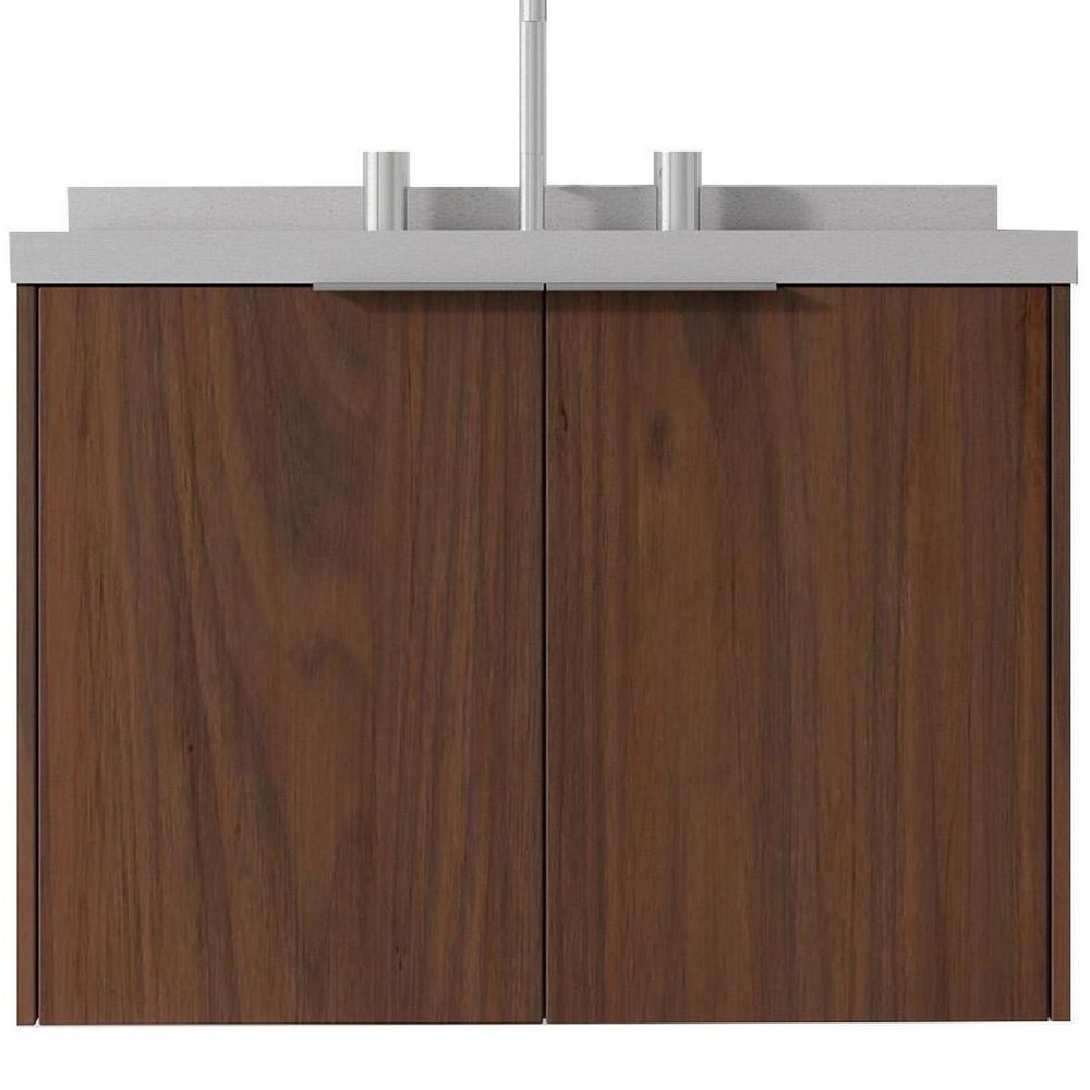 24" Brown Wood Floating Double Door Bathroom Vanity With White Ceramic Sink — view 3