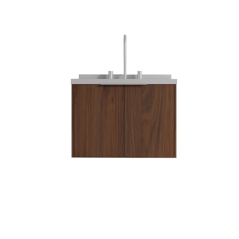 24" Brown Wood Floating Double Door Bathroom Vanity With White Ceramic Sink — view 5