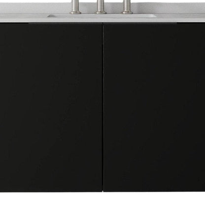 36" Black Wood Floating Double Door Bathroom Vanity With White Ceramic Sink HomeRoots