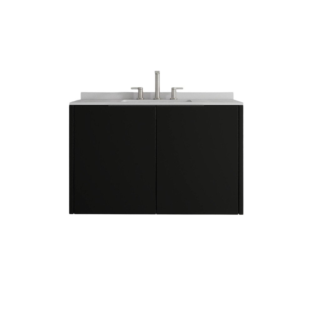 36" Black Wood Floating Double Door Bathroom Vanity With White Ceramic Sink — view 5