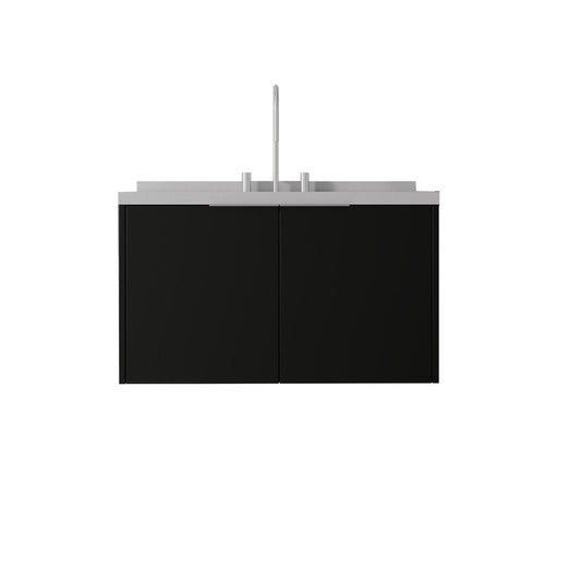 36" Black Wood Floating Double Door Bathroom Vanity With White Ceramic Sink