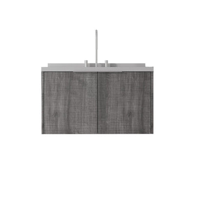 36" Gray Wood Floating Double Door Bathroom Vanity With White Ceramic Sink HomeRoots