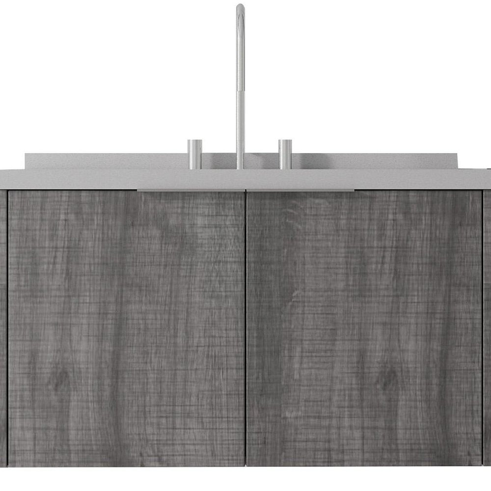 36" Gray Wood Floating Double Door Bathroom Vanity With White Ceramic Sink HomeRoots
