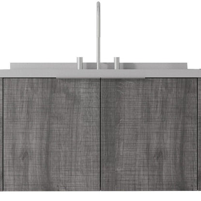 36" Gray Wood Floating Double Door Bathroom Vanity With White Ceramic Sink HomeRoots