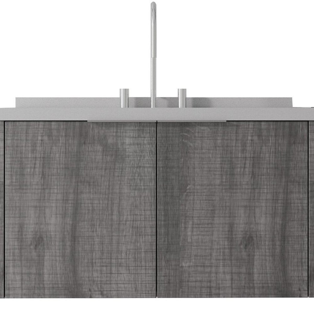 36" Gray Wood Floating Double Door Bathroom Vanity With White Ceramic Sink HomeRoots