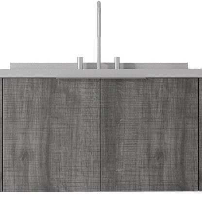 36" Gray Wood Floating Double Door Bathroom Vanity With White Ceramic Sink HomeRoots