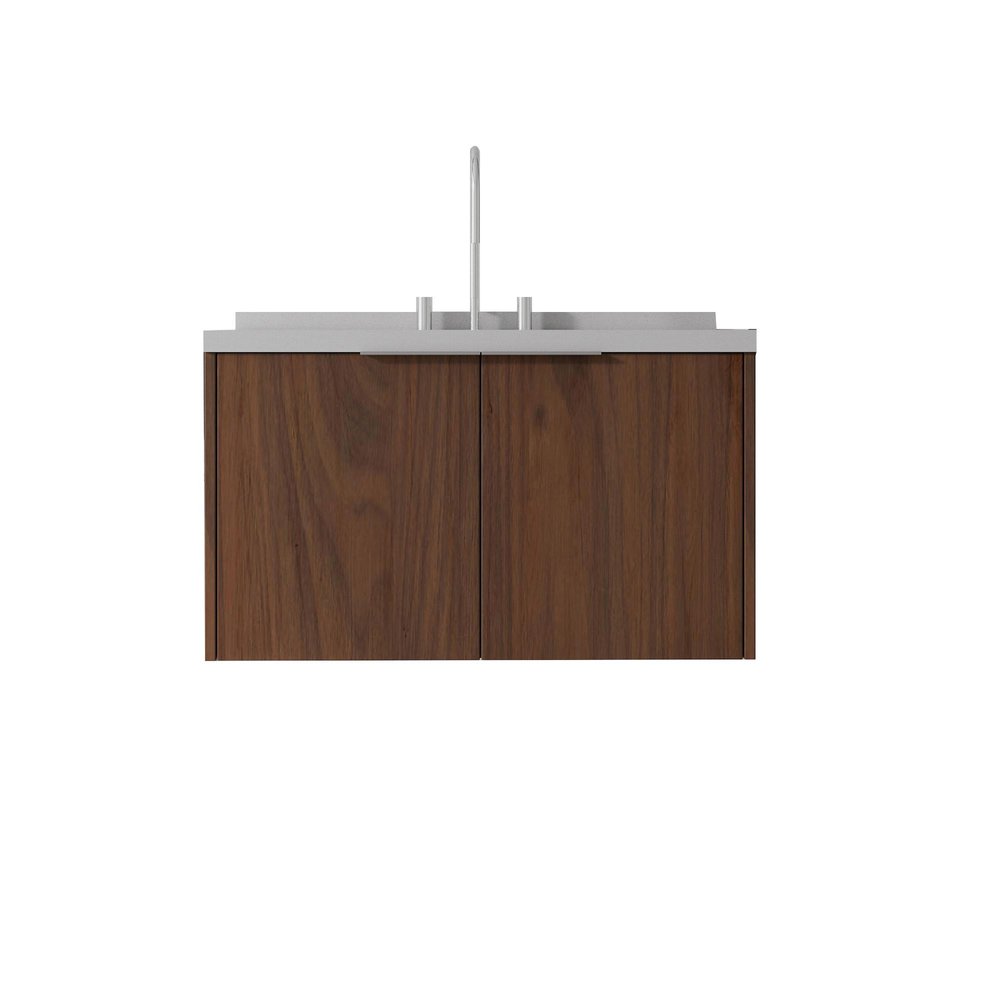 36" Brown Wood Floating Double Door Bathroom Vanity With White Ceramic Sink HomeRoots