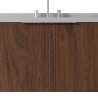 36" Brown Wood Floating Double Door Bathroom Vanity With White Ceramic Sink HomeRoots