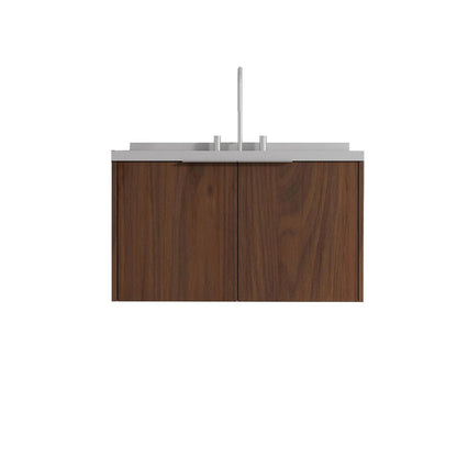 36" Brown Wood Floating Double Door Bathroom Vanity With White Ceramic Sink HomeRoots