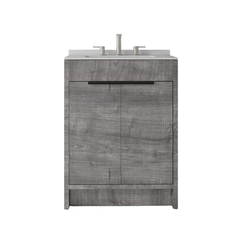 24" Gray Wood Double Door Bathroom Vanity With White Ceramic Sink HomeRoots