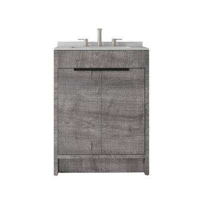 24" Gray Wood Double Door Bathroom Vanity With White Ceramic Sink HomeRoots