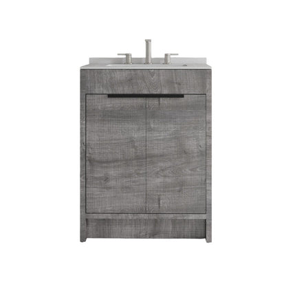24" Gray Wood Double Door Bathroom Vanity With White Ceramic Sink