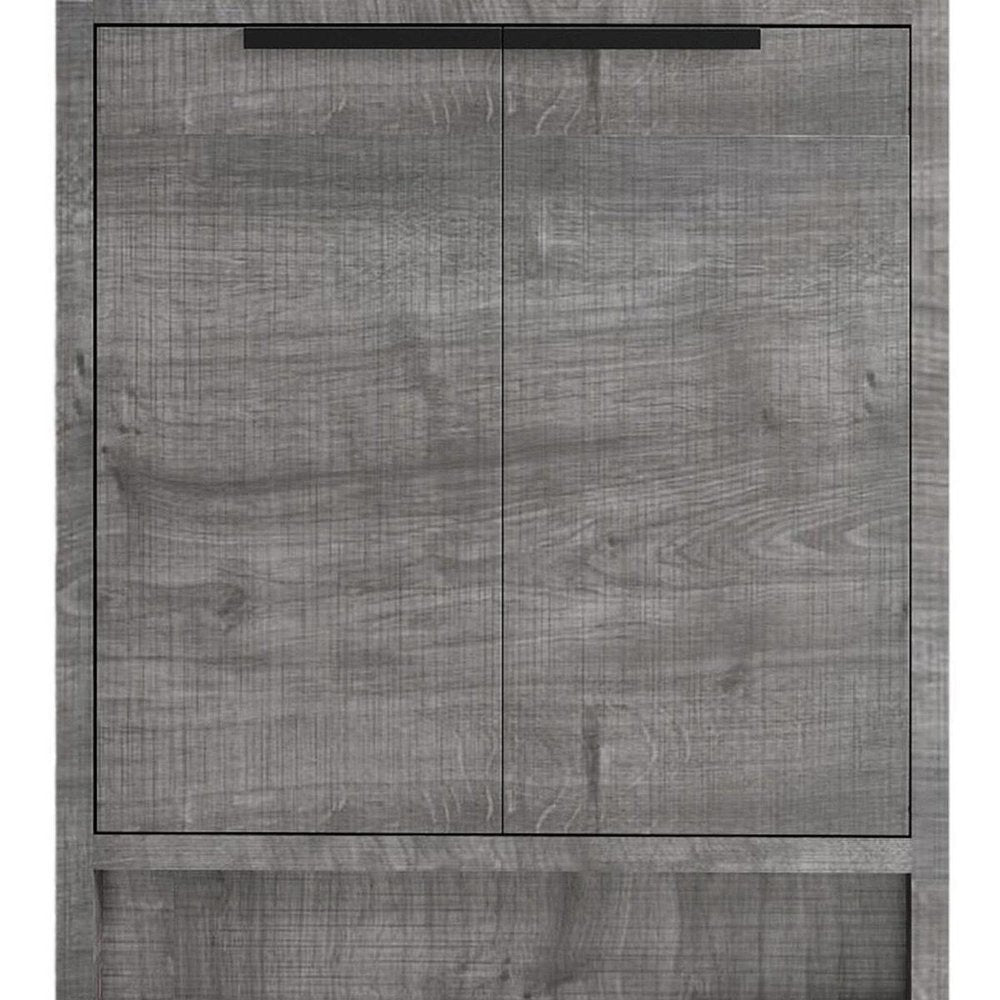 24" Gray Wood Double Door Bathroom Vanity With White Ceramic Sink — view 5