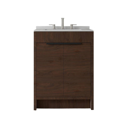 24" Brown Wood Double Door Bathroom Vanity With White Ceramic Sink