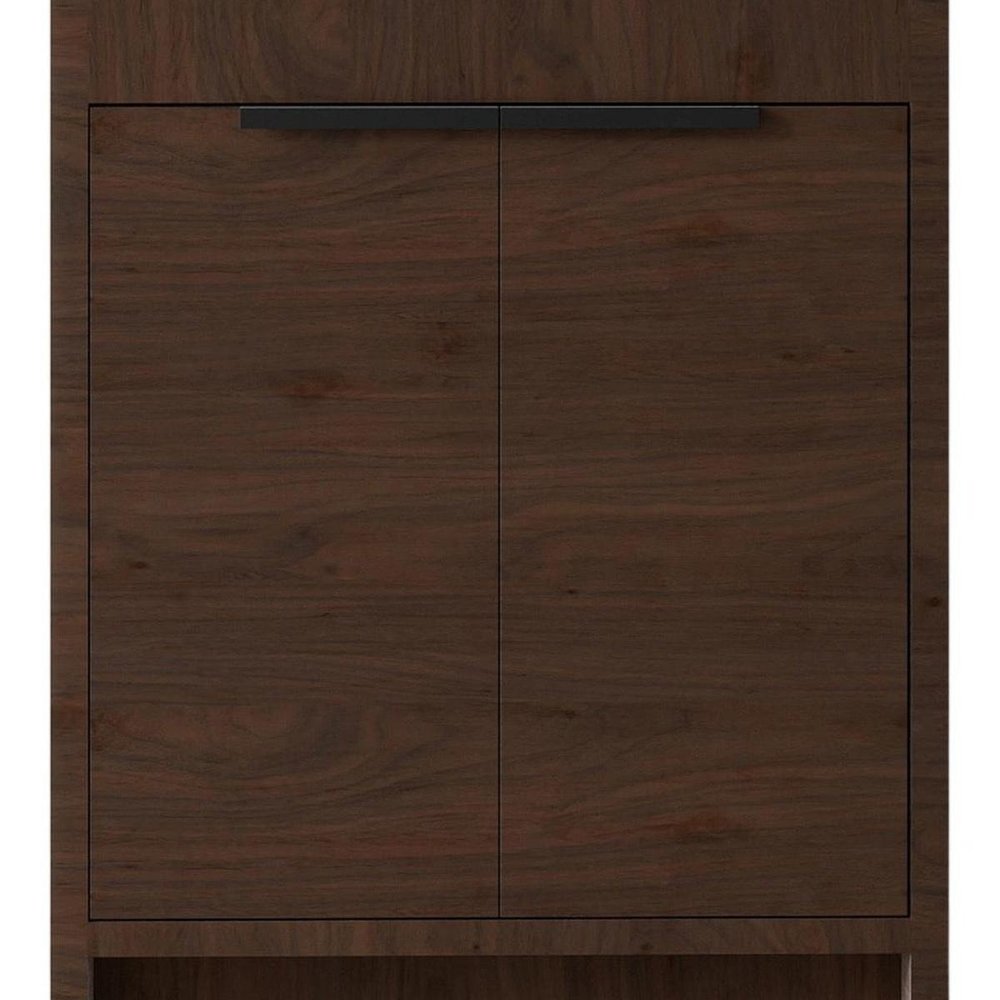 24" Brown Wood Double Door Bathroom Vanity With White Ceramic Sink