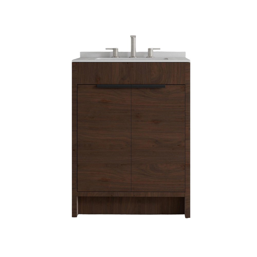 24" Brown Wood Double Door Bathroom Vanity With White Ceramic Sink — view 6