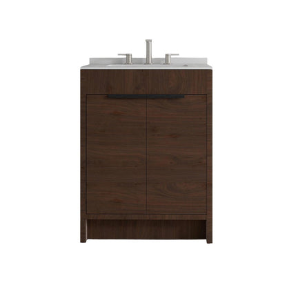 24" Brown Wood Double Door Bathroom Vanity With White Ceramic Sink