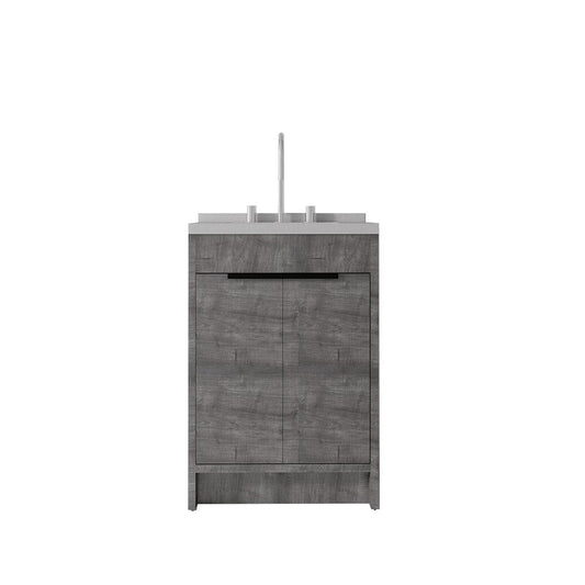 24" Gray Wood Double Door Bathroom Vanity With White Ceramic Sink