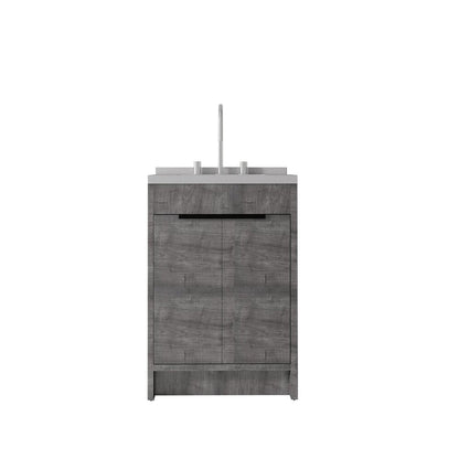 24" Gray Wood Double Door Bathroom Vanity With White Ceramic Sink HomeRoots