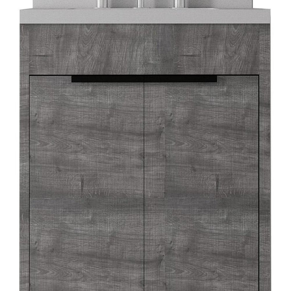 24" Gray Wood Double Door Bathroom Vanity With White Ceramic Sink — view 3