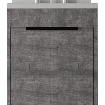 24" Gray Wood Double Door Bathroom Vanity With White Ceramic Sink HomeRoots