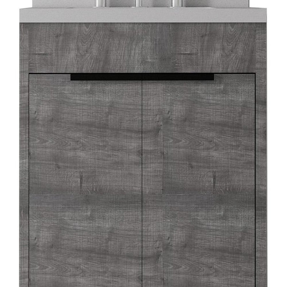 24" Gray Wood Double Door Bathroom Vanity With White Ceramic Sink — view 4