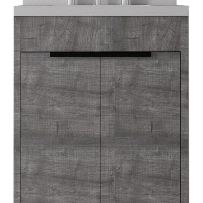 24" Gray Wood Double Door Bathroom Vanity With White Ceramic Sink HomeRoots