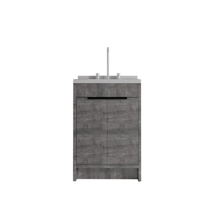 24" Gray Wood Double Door Bathroom Vanity With White Ceramic Sink HomeRoots