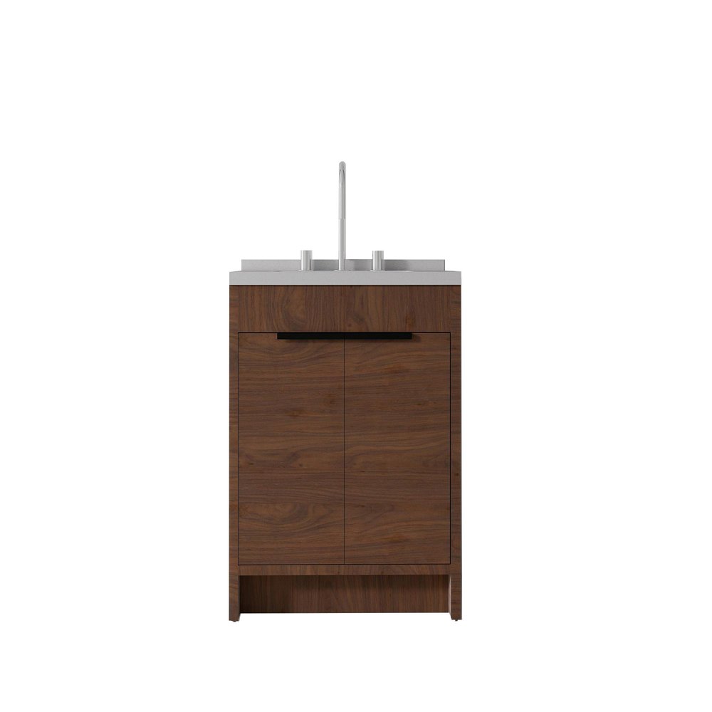 24" Brown Wood Double Door Bathroom Vanity With White Ceramic Sink HomeRoots