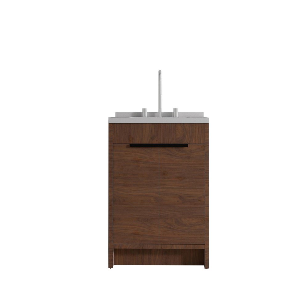24" Brown Wood Double Door Bathroom Vanity With White Ceramic Sink — view 5