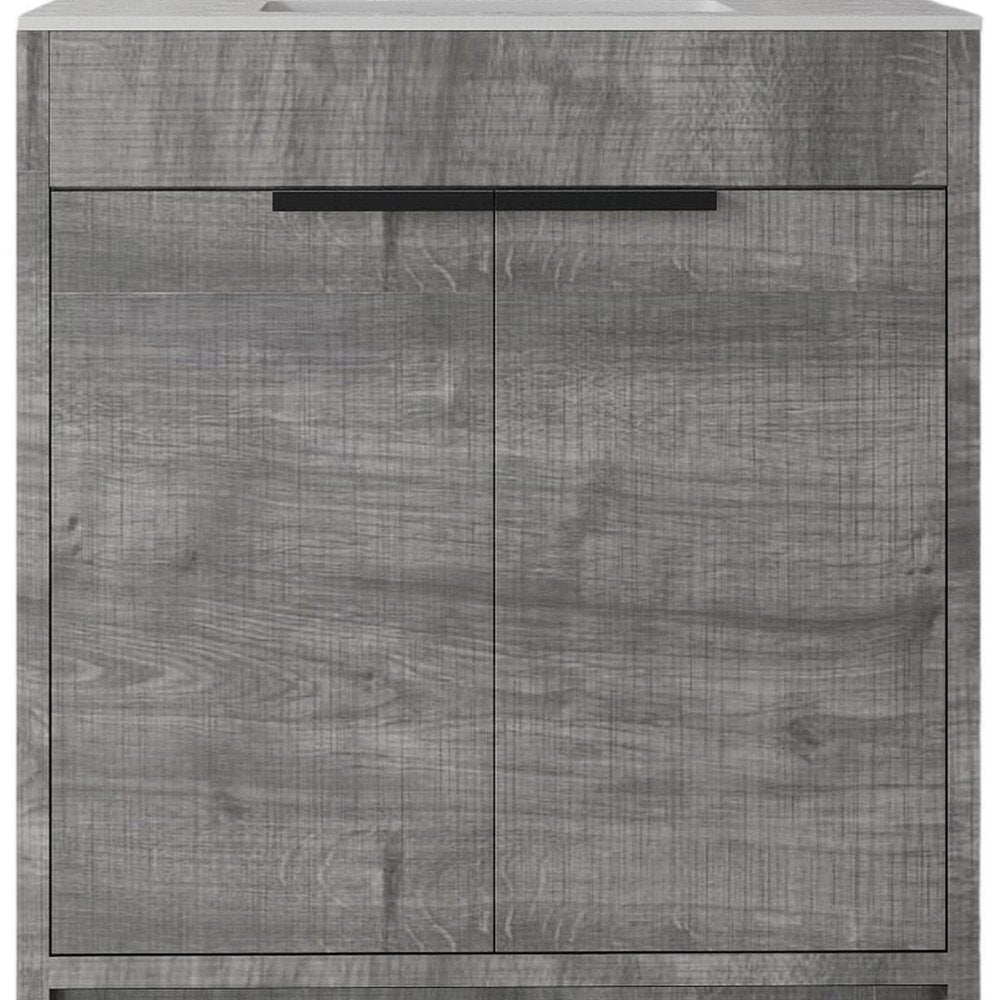 30" Gray Wood Double Door Bathroom Vanity With White Ceramic Sink HomeRoots