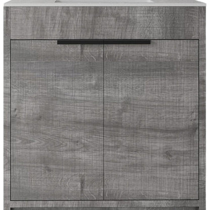 30" Gray Wood Double Door Bathroom Vanity With White Ceramic Sink HomeRoots