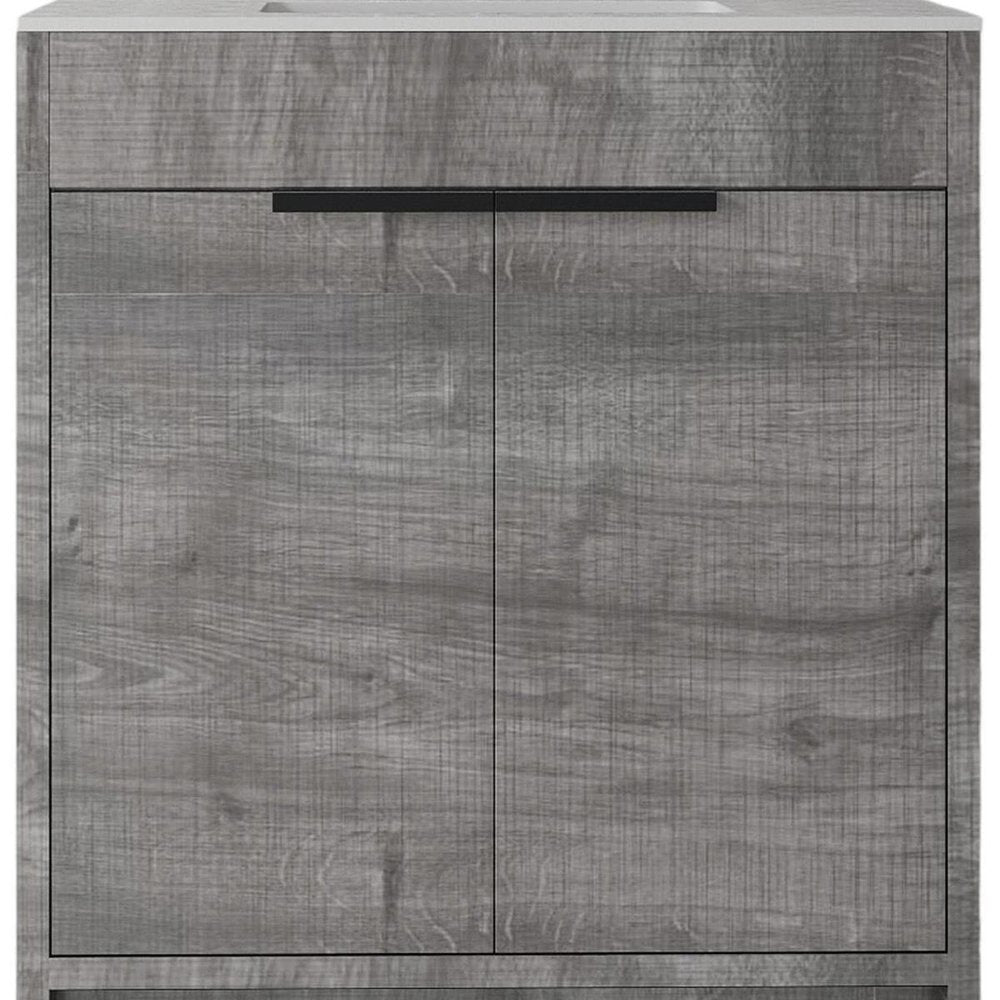 30" Gray Wood Double Door Bathroom Vanity With White Ceramic Sink — view 4