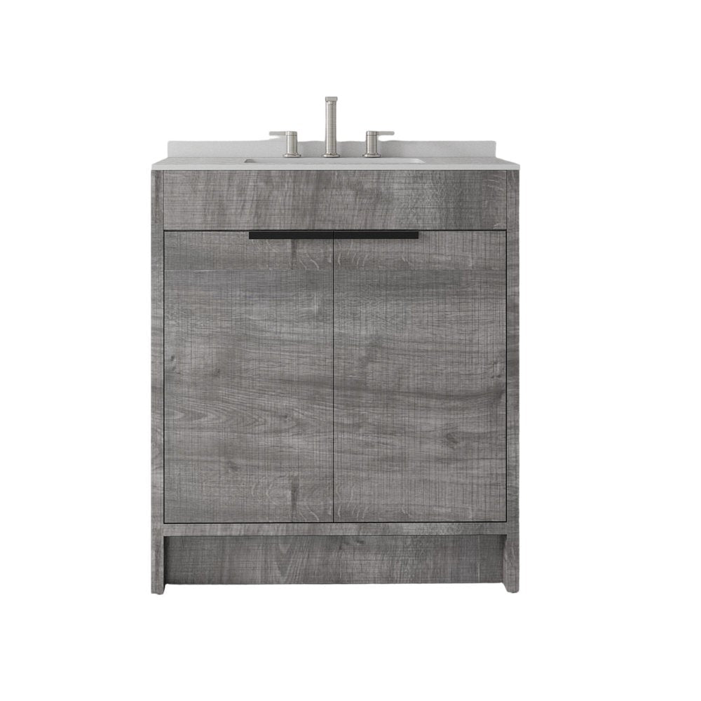 30" Gray Wood Double Door Bathroom Vanity With White Ceramic Sink HomeRoots