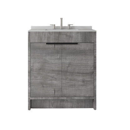 30" Gray Wood Double Door Bathroom Vanity With White Ceramic Sink HomeRoots