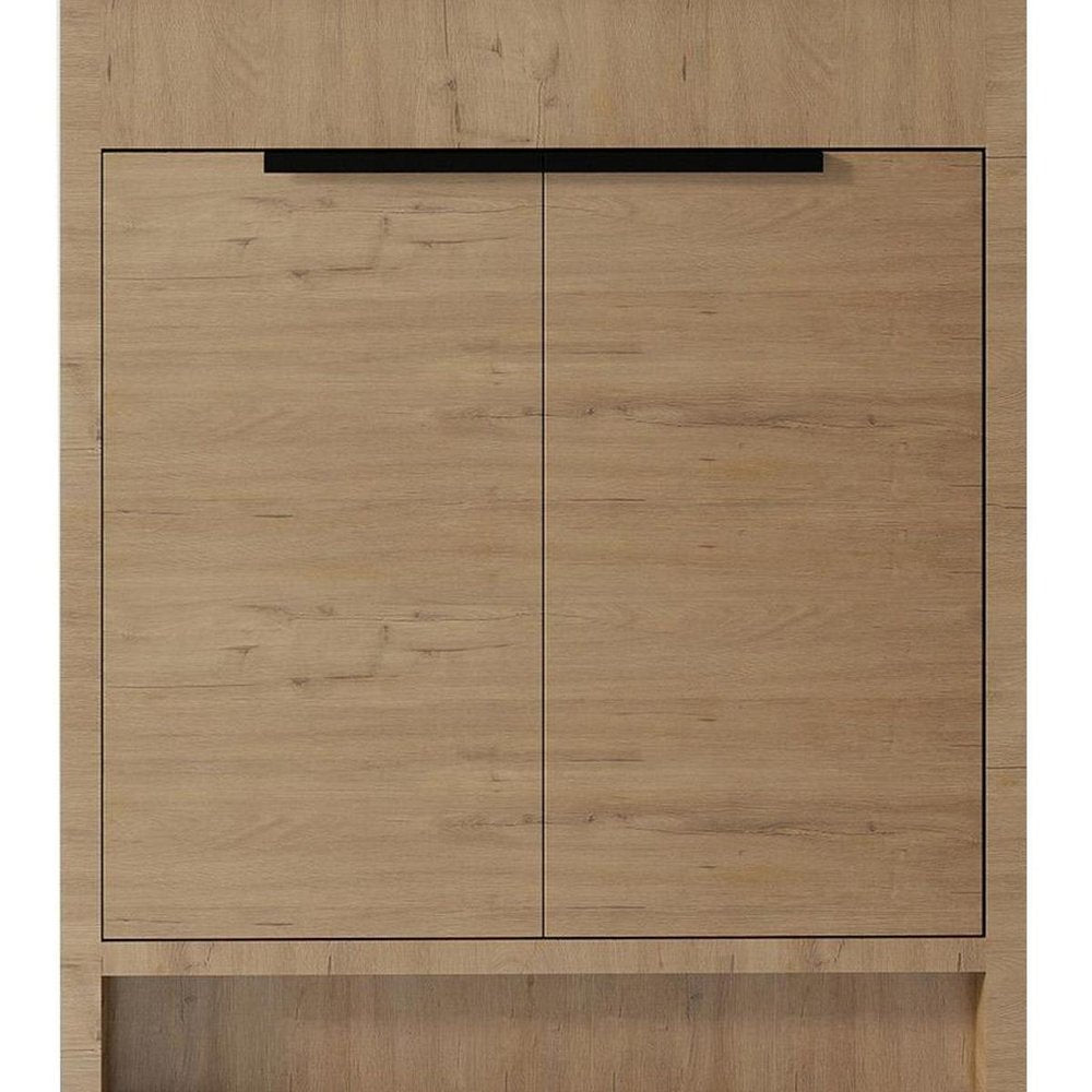 30" Brown Wood Double Door Bathroom Vanity With White Ceramic Sink — view 2
