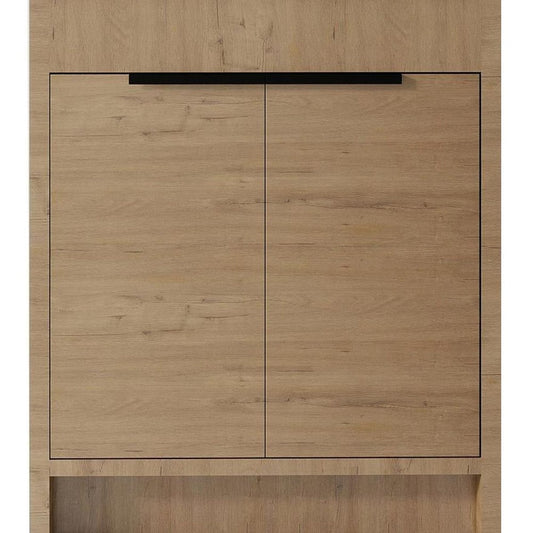 30" Brown Wood Double Door Bathroom Vanity With White Ceramic Sink