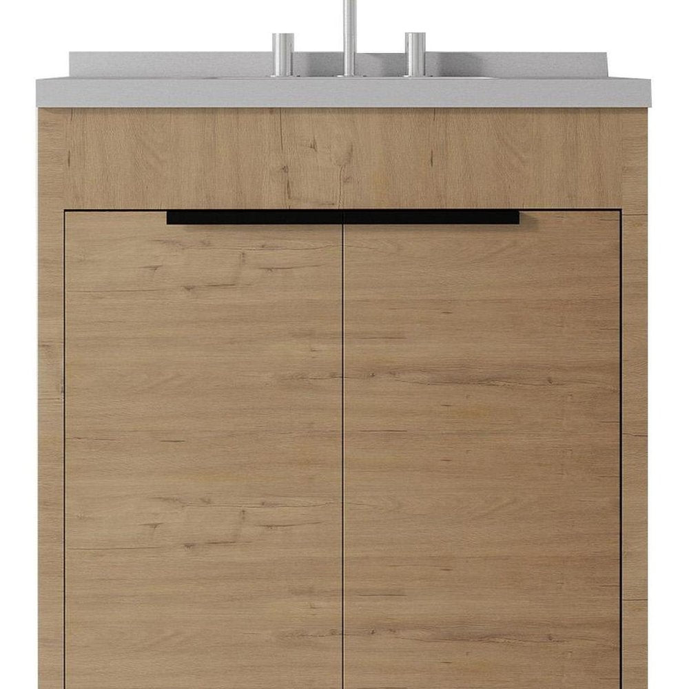 30" Brown Wood Double Door Bathroom Vanity With White Ceramic Sink HomeRoots